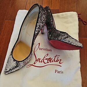 Christian Louboutin Pigalle Follies 100 Reversable Sequin Pointed Pumps 39.5